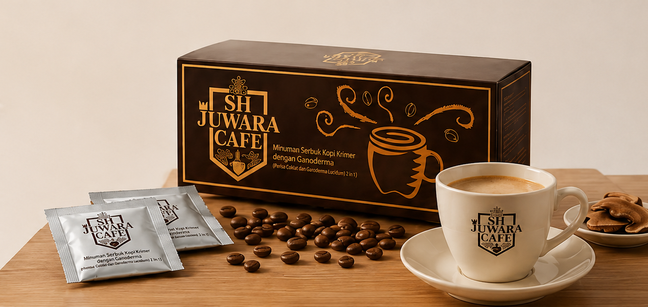 Produk unggulan Shuang Hor, SH Juwara Cafe dalam kemasan box dan sachet